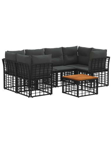 Set di divani da esterno 7 pz Nero e Grigio scuro polyrattan