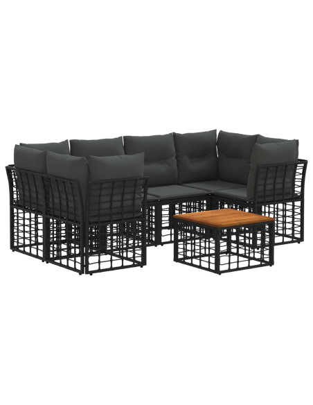 Set di divani da esterno 7 pz Nero e Grigio scuro polyrattan