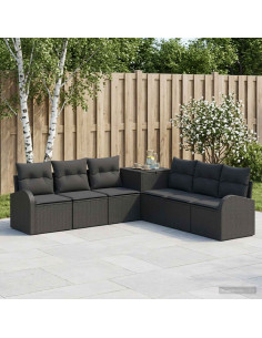 Set di divani 7 pz Nero Rattan sintetico e Acciaio