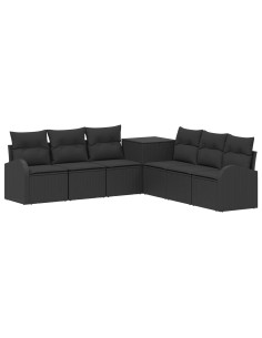 Set di divani 7 pz Nero Rattan sintetico e Acciaio 2