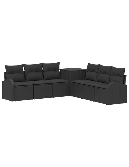 Set di divani 7 pz Nero Rattan sintetico e Acciaio