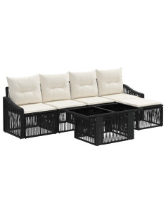 Set Divano da Giardino 6 pz Nero e Bianco Crema polyrattan 2