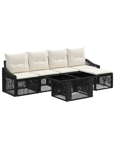 Set Divano da Giardino 6 pz Nero e Bianco Crema polyrattan
