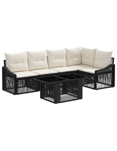 Set Divano da Giardino 6 pz Nero e Bianco Crema polyrattan 2