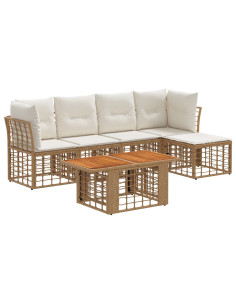 Set Divano da Giardino 6 pz Naturale e Bianco Crema polyrattan 2