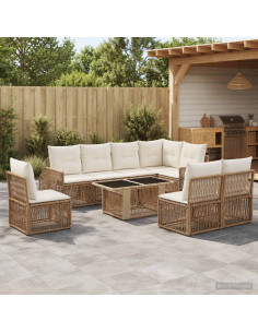 Set Divano da Giardino 9 pz Beige e Bianco Crema polyrattan