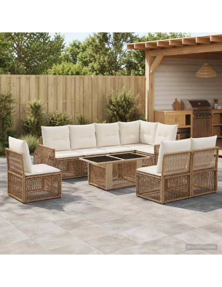 Set Divano da Giardino 9 pz Beige e Bianco Crema polyrattan