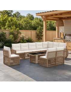 Set Divano da Giardino 11 pz Beige e Bianco Crema polyrattan