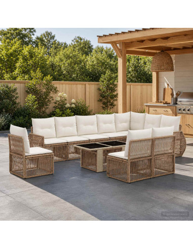 Set Divano da Giardino 11 pz Beige e Bianco Crema polyrattan