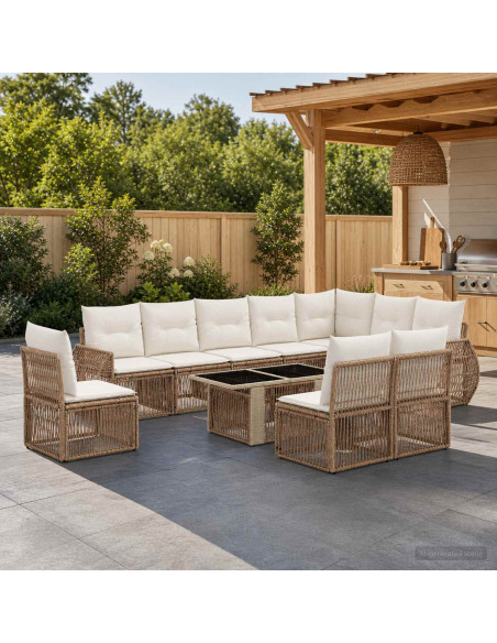 Set Divano da Giardino 11 pz Beige e Bianco Crema polyrattan
