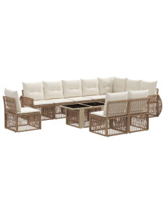 Set Divano da Giardino 11 pz Beige e Bianco Crema polyrattan 2