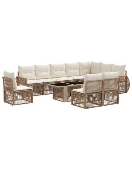 Set Divano da Giardino 11 pz Beige e Bianco Crema polyrattan