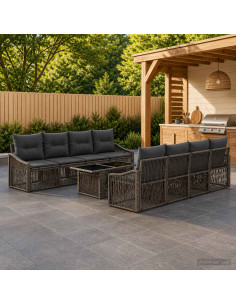 Set Divano da Giardino 9 pz Grigio e Grigio Scuro polyrattan