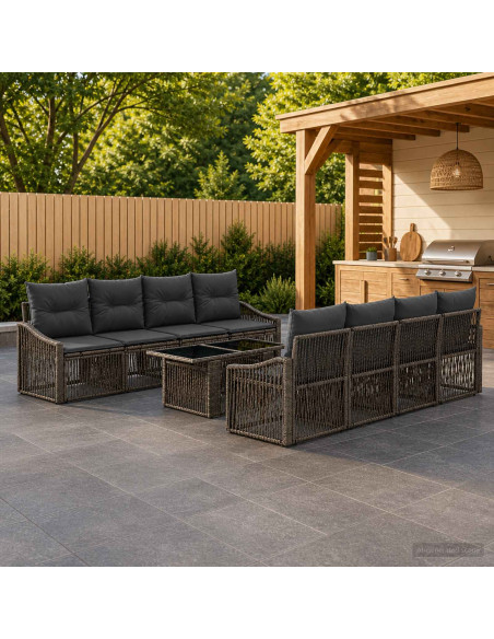 Set Divano da Giardino 9 pz Grigio e Grigio Scuro polyrattan