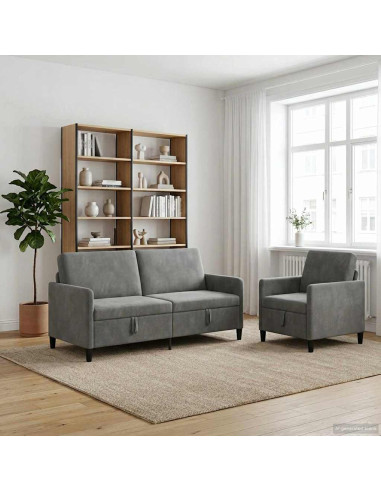 Set di Divani con Storage 2 pz Grigio Scuro Poliestere