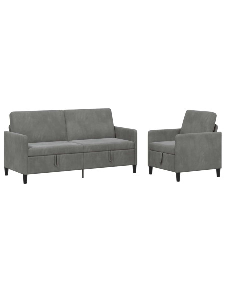 Set di Divani con Storage 2 pz Grigio Scuro Poliestere
