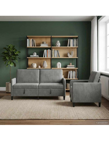 Set di Divani con Storage 2 pz Grigio Scuro Poliestere