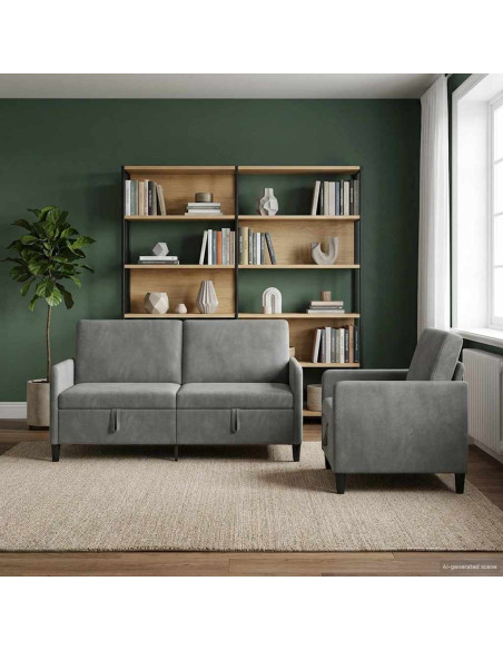 Set di Divani con Storage 2 pz Grigio Scuro Poliestere