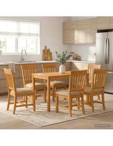 Set da pranzo 7 pz Beige Legno di Quercia Massello