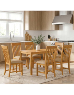 Set da pranzo 7 pz Beige Legno di Quercia Massello