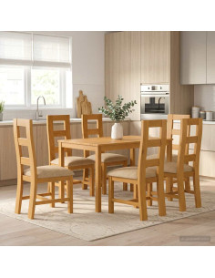 Set da pranzo 7 pz Beige Legno di Quercia Massello
