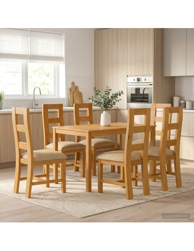 Set da pranzo 7 pz Beige Legno di Quercia Massello