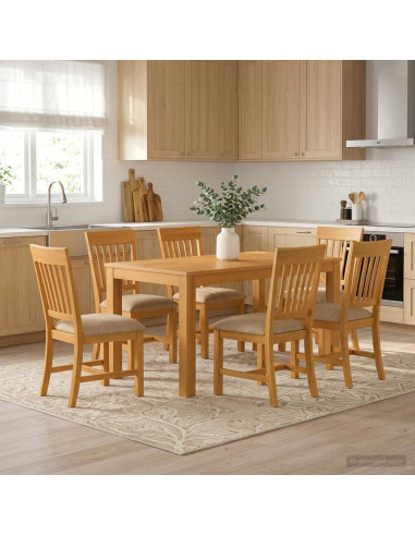 Set da pranzo 7 pz Beige Legno di Quercia Massello