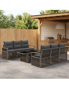 Set Divano da Giardino 7 pz Grigio e Grigio Scuro polyrattan
