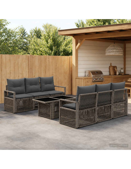Set Divano da Giardino 7 pz Grigio e Grigio Scuro polyrattan