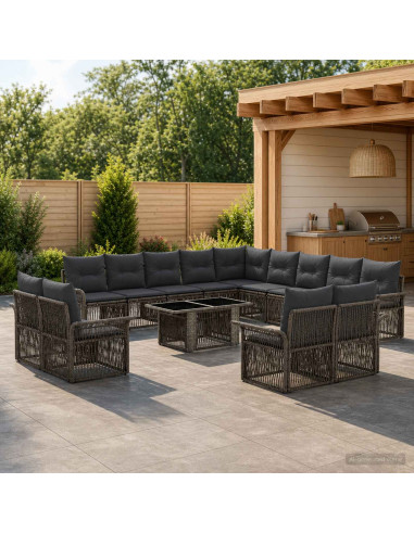 Set Divano da Giardino 14 pz Grigio e Grigio Scuro polyrattan