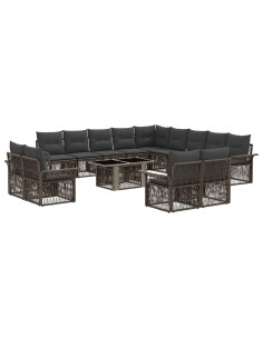 Set Divano da Giardino 14 pz Grigio e Grigio Scuro polyrattan 2