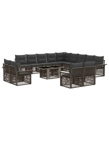 Set Divano da Giardino 14 pz Grigio e Grigio Scuro polyrattan
