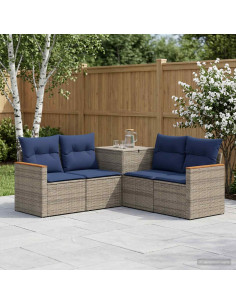 Set di divani 5 pz Grigio e Blu Navy Rattan sintetico e Acciaio