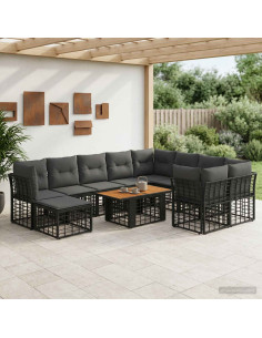 Set Divano da Giardino 11 pz Nero e Grigio scuro polyrattan