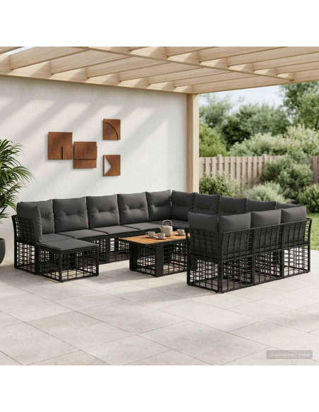 Set Divano da Giardino 13 pz Nero e Grigio scuro polyrattan