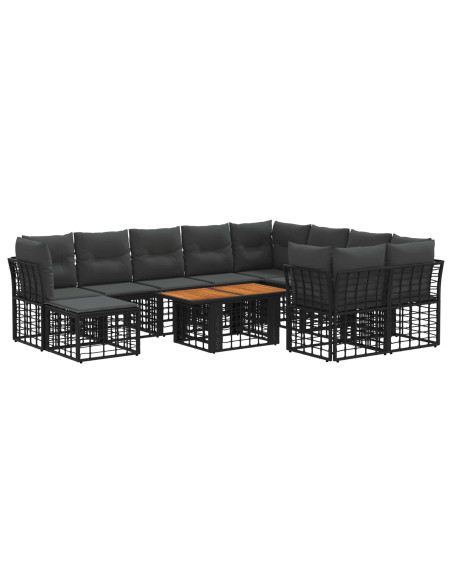 Set Divano da Giardino 11 pz Nero e Grigio scuro polyrattan