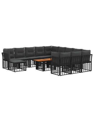 Set Divano da Giardino 13 pz Nero e Grigio scuro polyrattan