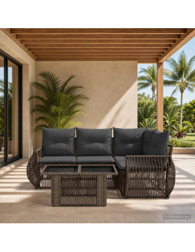 Set Divano da Giardino 5 pz Grigio e Grigio Scuro polyrattan