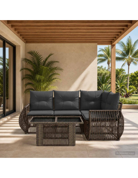 Set Divano da Giardino 5 pz Grigio e Grigio Scuro polyrattan