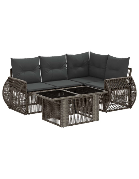 Set Divano da Giardino 5 pz Grigio e Grigio Scuro polyrattan