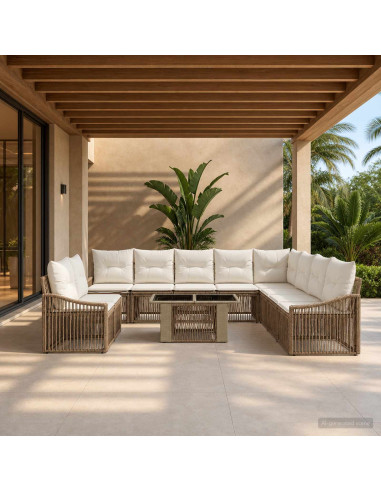 Set Divano da Giardino 11 pz Beige e Bianco Crema polyrattan