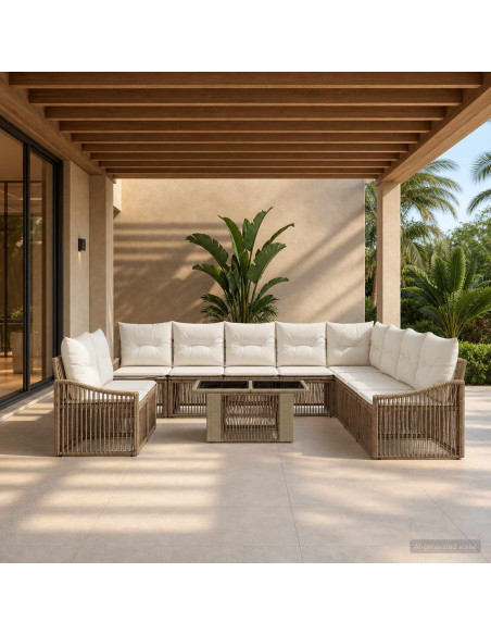 Set Divano da Giardino 11 pz Beige e Bianco Crema polyrattan