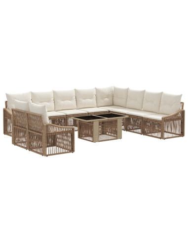 Set Divano da Giardino 11 pz Beige e Bianco Crema polyrattan