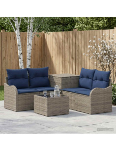 Set di divani 6 pz Grigio e Blu Navy Rattan sintetico e Acciaio