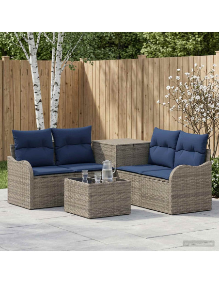 Set di divani 6 pz Grigio e Blu Navy Rattan sintetico e Acciaio