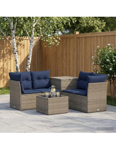 Set di divani 6 pz Grigio e Blu Navy Rattan sintetico e Acciaio