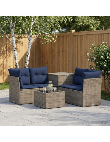 Set di divani 6 pz Grigio e Blu Navy Rattan sintetico e Acciaio