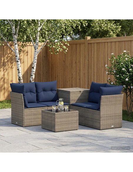 Set di divani 6 pz Grigio e Blu Navy Rattan sintetico e Acciaio