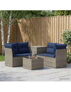 Set di divani 6 pz Grigio e Blu Navy Rattan sintetico e Acciaio