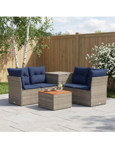 Set di divani 6 pz Grigio e Blu Navy Rattan sintetico e Acciaio